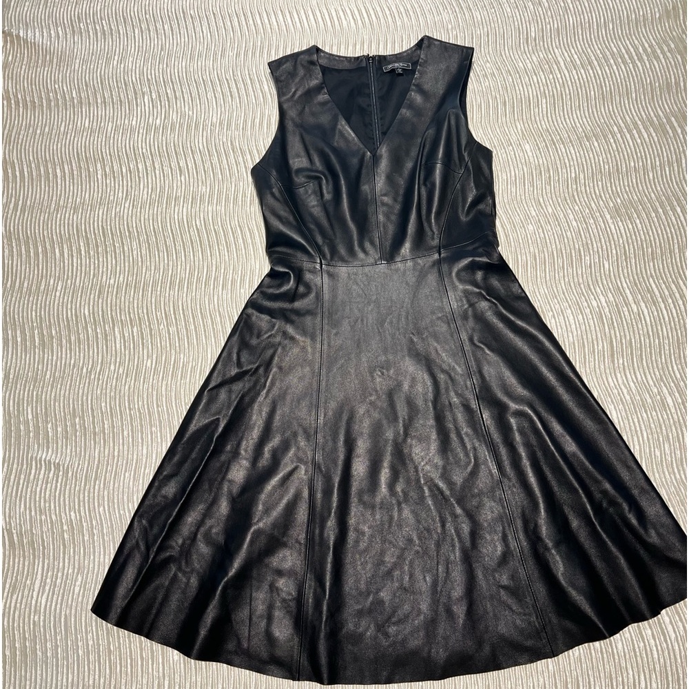 SAKS FIFTH AVENUE LEATHER V LINE DRESS
